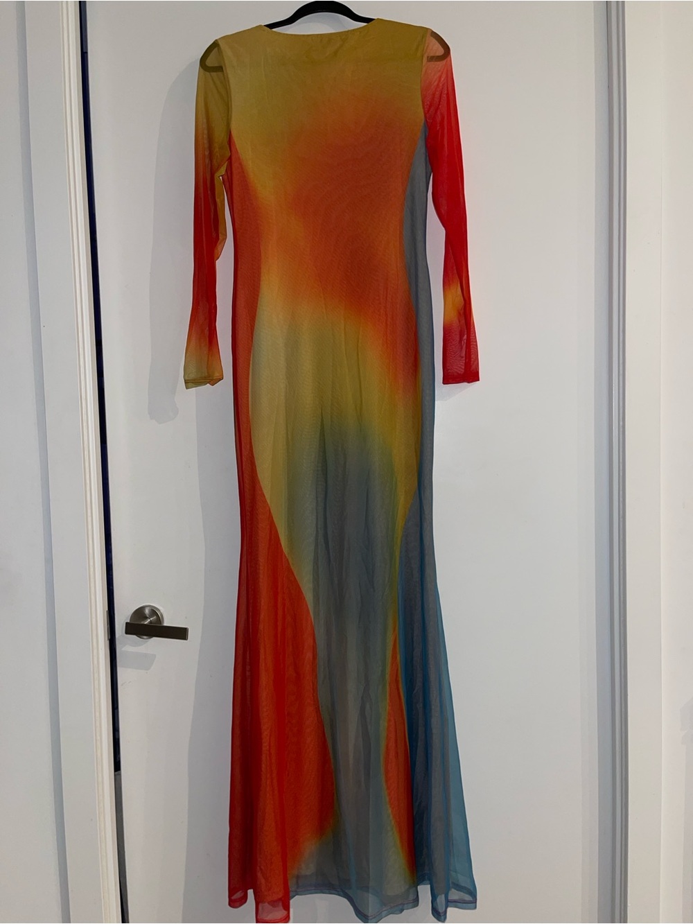 Fashion Nova Multicolor Gradient Maxi Dress in Red, Yellow & Blue